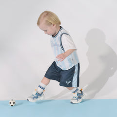 Dave&Bella Summer Toddler Boys Summer Red/Light Blue Lightweight Soccer Outfit Sets
