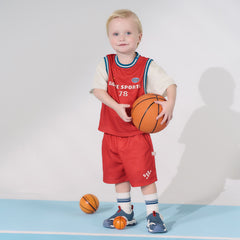 Dave&Bella Summer Toddler Boys Summer Red/Light Blue Lightweight Soccer Outfit Sets