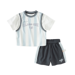 Dave&Bella Summer Toddler Boys Summer Red/Light Blue Lightweight Soccer Outfit Sets