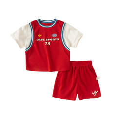 Dave&Bella Summer Toddler Boys Summer Red/Light Blue Lightweight Soccer Outfit Sets