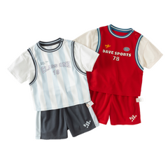 Dave&Bella Summer Toddler Boys Summer Red/Light Blue Lightweight Soccer Outfit Sets