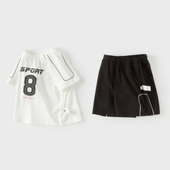 Dave&Bella Toddler Boys Summer White/Blue Outdoor Comfortable Sport Outfit Sets