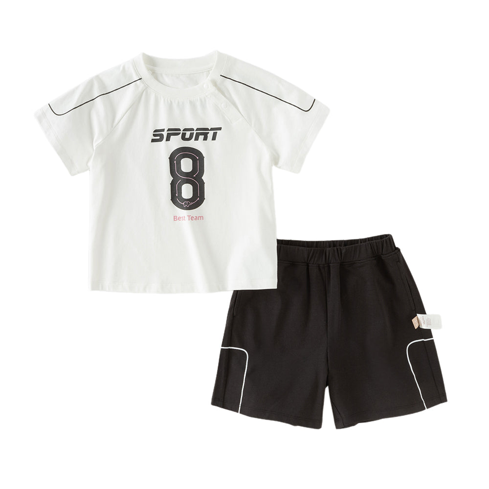Dave&Bella Toddler Boys Summer White/Blue Outdoor Comfortable Sport Outfit Sets
