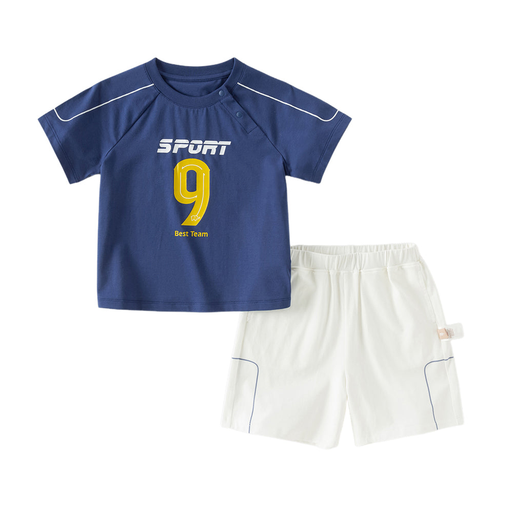 Dave&Bella Toddler Boys Summer White/Blue Outdoor Comfortable Sport Outfit Sets