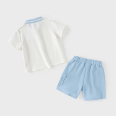Dave&Bella Summer Toddler Boys Ocean Blue Short Sleeve Preppy Top Shorts Sets