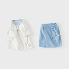 Dave&Bella Summer Toddler Boys Ocean Blue Short Sleeve Preppy Top Shorts Sets