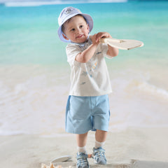 Dave&Bella Summer Toddler Boys Ocean Blue Short Sleeve Preppy Top Shorts Sets