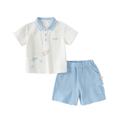 Dave&Bella Summer Toddler Boys Ocean Blue Short Sleeve Preppy Top Shorts Sets