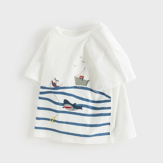 Dave&Bella Summer Toddler Boys Everyday White Breathable Cotton Casual T-shirts