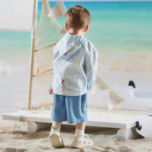Dave&Bella Summer Toddler Boys Blue Dinosaur-style Lightweight Sunscreen Jackets