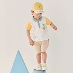 Dave&Bella Summer Toddler Boys Casual White Polo Collar Stretchable Top Shorts Sets