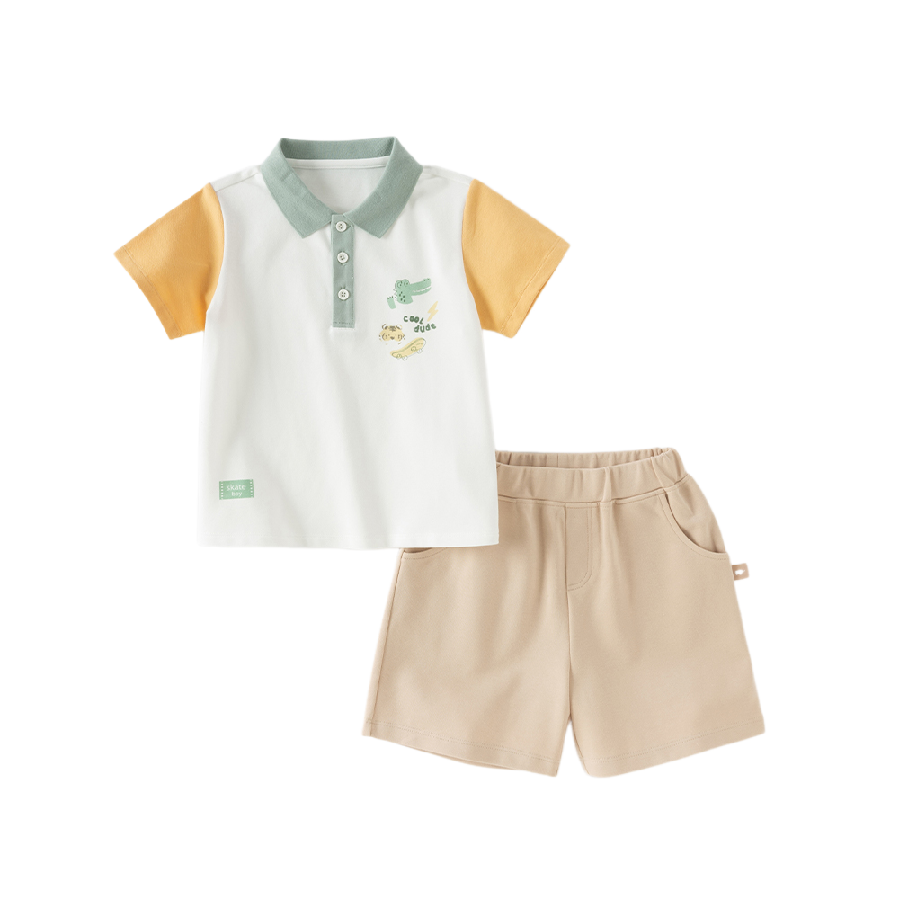 Dave&Bella Summer Toddler Boys Casual White Polo Collar Stretchable Top Shorts Sets