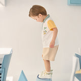 Dave&Bella Summer Toddler Boys Casual White Polo Collar Stretchable Top Shorts Sets