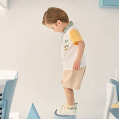 Dave&Bella Summer Toddler Boys Casual White Polo Collar Stretchable Top Shorts Sets