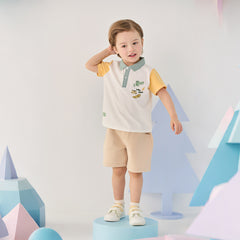 Dave&Bella Summer Toddler Boys Casual White Polo Collar Stretchable Top Shorts Sets