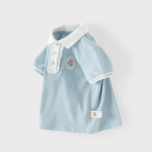 Dave&Bella Summer Toddler Girls Sky Blue Preppy Sky Blue School Comfortable Polos
