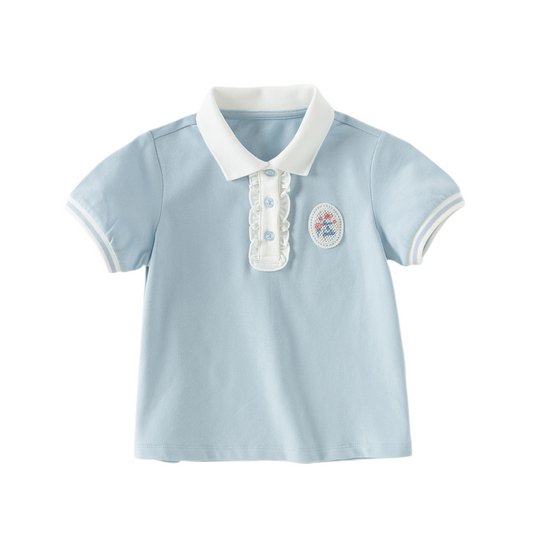 Dave&Bella Summer Toddler Girls Sky Blue Preppy Sky Blue School Comfortable Polos
