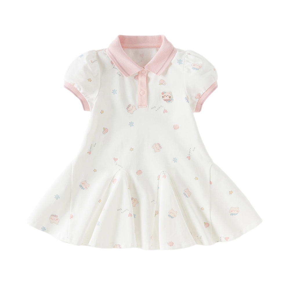 Dave&Bella Toddler Girls Summer Charming College-style Polo Collar A-line Dress