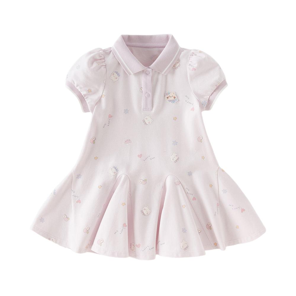 Dave&Bella Toddler Girls Summer Charming College-style Polo Collar A-line Dress