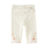 Dave&Bella Summer Toddler Girls White/Purple Flower Slim Soft Leggings