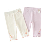 Dave&Bella Summer Toddler Girls White/Purple Flower Slim Soft Leggings