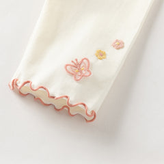 Dave&Bella Summer Toddler Girls White/Purple Flower Slim Soft Leggings