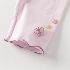 Dave&Bella Summer Toddler Girls White/Purple Flower Slim Soft Leggings