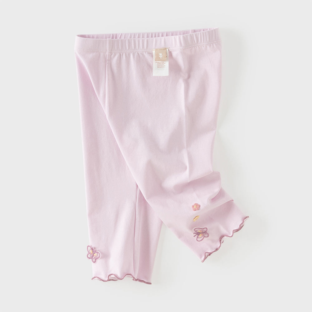 Dave&Bella Summer Toddler Girls White/Purple Flower Slim Soft Leggings