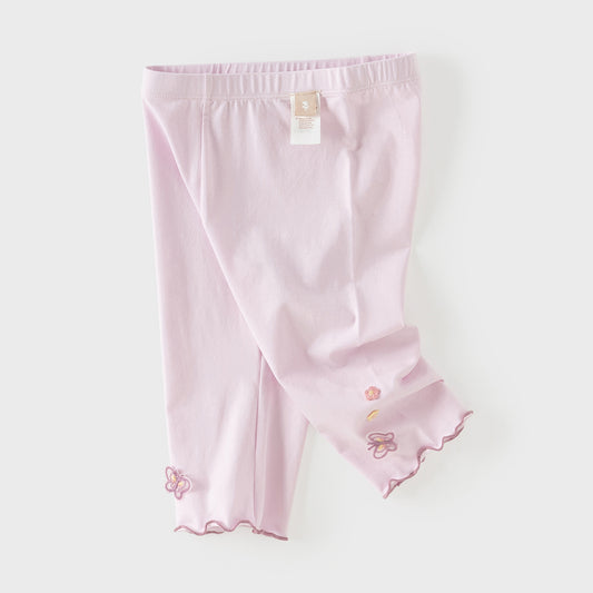 Dave&Bella Summer Toddler Girls White/Purple Flower Slim Soft Leggings