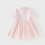 Dave&Bella Summer Toddler Girls Sweet Pink Polo Collar College-style Mesh Princess Dress