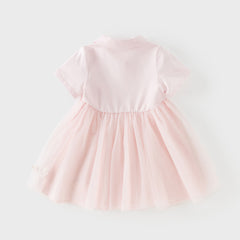 Dave&Bella Summer Toddler Girls Sweet Pink Polo Collar College-style Mesh Princess Dress