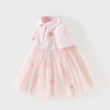 Dave&Bella Summer Toddler Girls Sweet Pink Polo Collar College-style Mesh Princess Dress