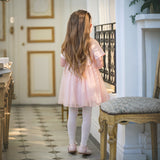 Dave&Bella Summer Toddler Girls Sweet Pink Polo Collar College-style Mesh Princess Dress