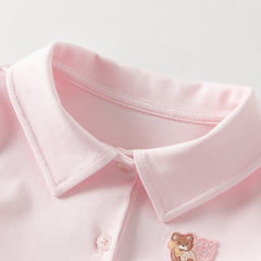 Dave&Bella Summer Toddler Girls Sweet Pink Polo Collar College-style Mesh Princess Dress