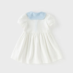 Dave&Bella Summer Toddler Girls White Soft Stretchable A-line Preppy Polo Dress