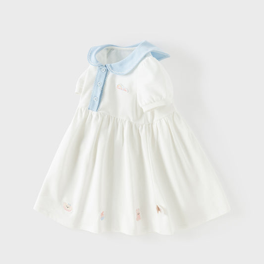 Dave&Bella Summer Toddler Girls White Soft Stretchable A-line Preppy Polo Dress