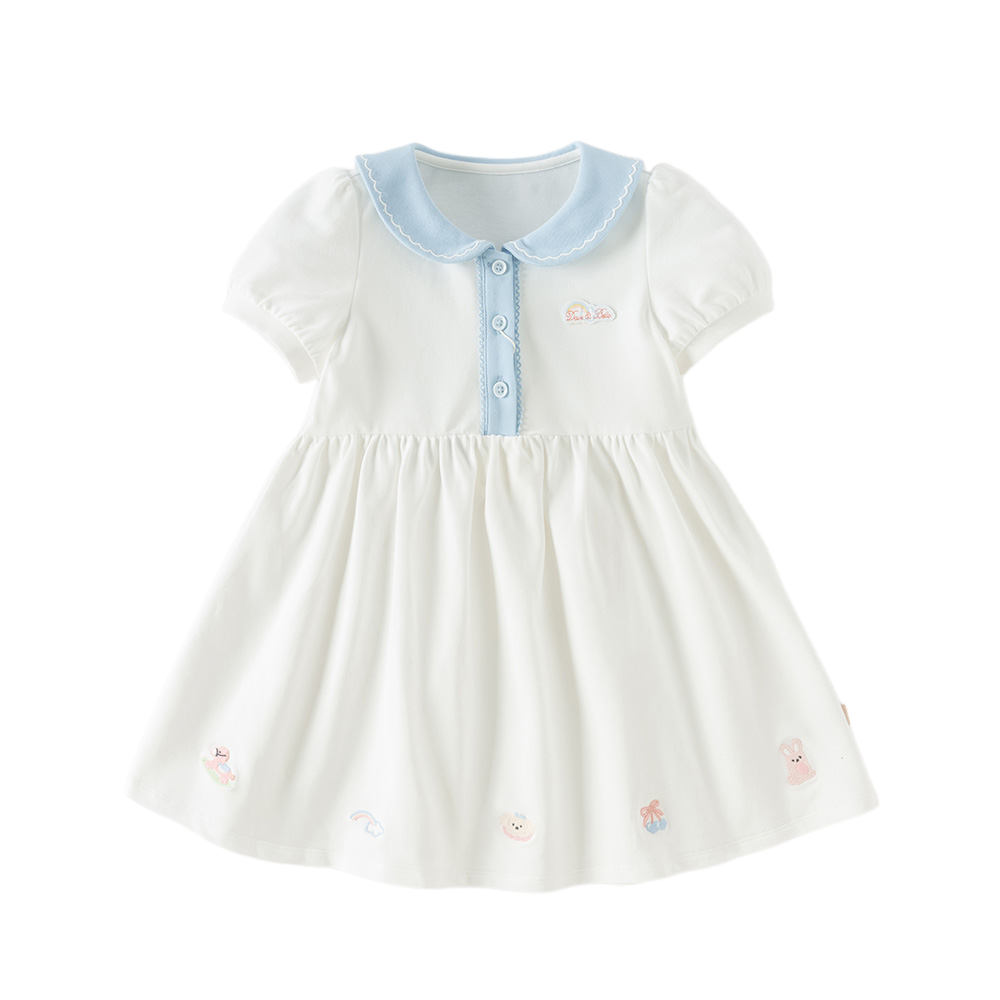 Dave&Bella Summer Toddler Girls White Soft Stretchable A-line Preppy Polo Dress