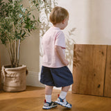 Dave&Bella Summer Toddler Boys Grey Pink Short Sleeve Soft Daily Top Shorts Sets
