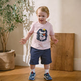 Dave&Bella Summer Toddler Boys Grey Pink Short Sleeve Soft Daily Top Shorts Sets
