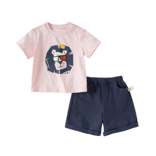 Dave&Bella Summer Toddler Boys Grey Pink Short Sleeve Soft Daily Top Shorts Sets