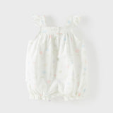Dave&Bella Summer Baby Girls White Print Cotton Breathable Comfortable Tank Romper