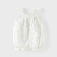 Dave&Bella Summer Baby Girls White Print Cotton Breathable Comfortable Tank Romper