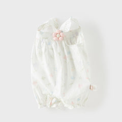 Dave&Bella Summer Baby Girls White Print Cotton Breathable Comfortable Tank Romper