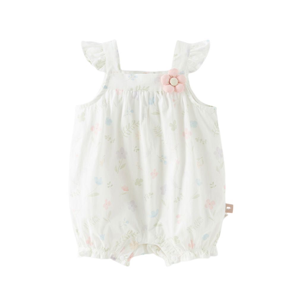 Dave&Bella Summer Baby Girls White Print Cotton Breathable Comfortable Tank Romper