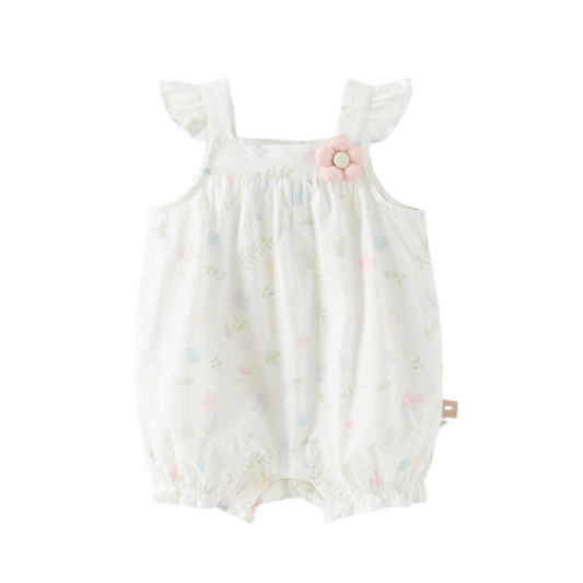 Dave&Bella Summer Baby Girls White Print Cotton Breathable Comfortable Tank Romper