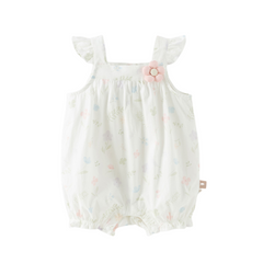 Dave&Bella Summer Baby Girls White Print Cotton Breathable Comfortable Tank Romper