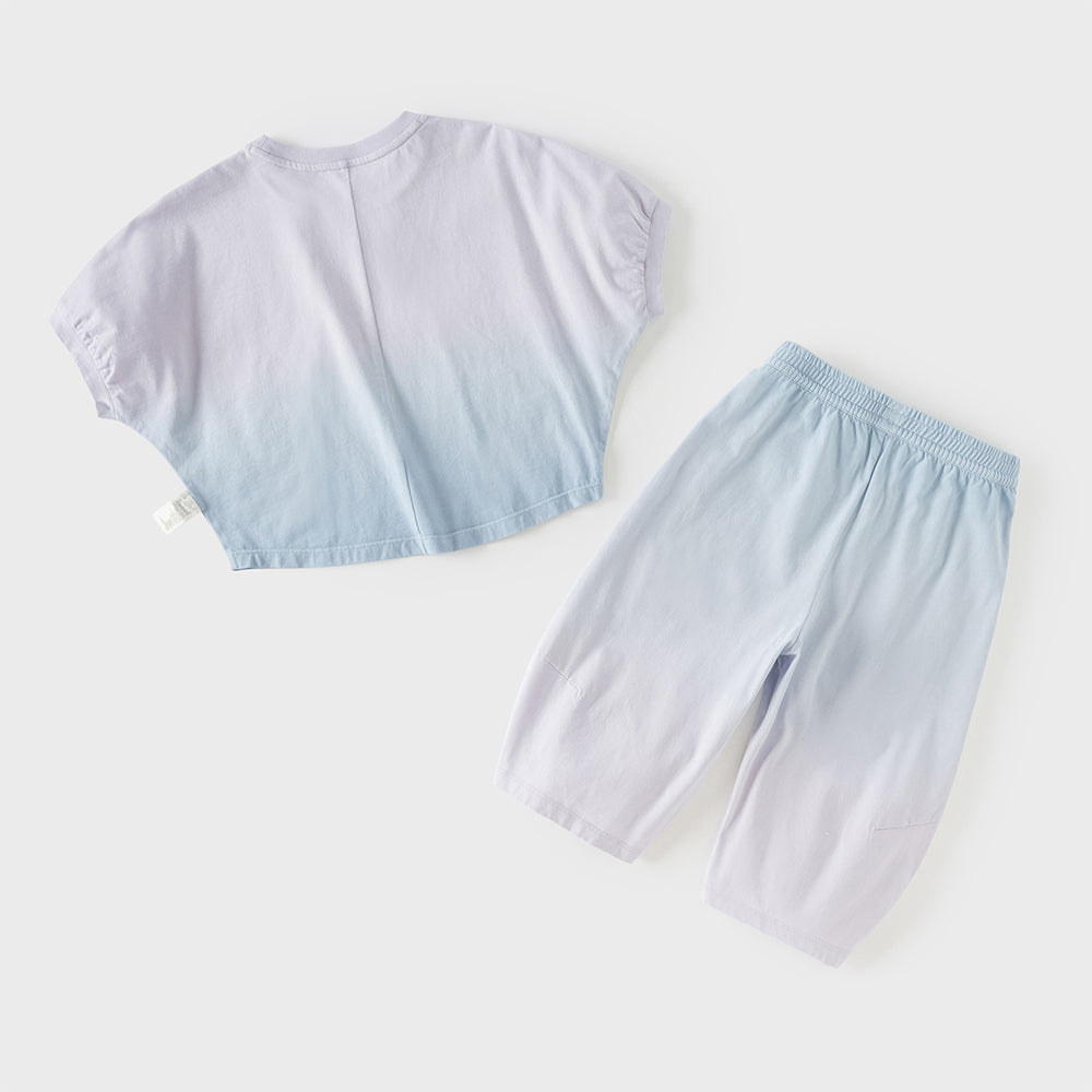 Dave&Bella Kids Girls Summer Purple Blue Cotton Breathable Top Pant Outfit Sets