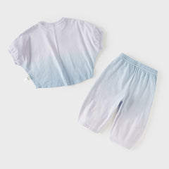 Dave&Bella Kids Girls Summer Purple Blue Cotton Breathable Top Pant Outfit Sets