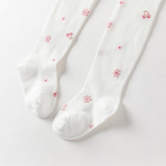 Dave&Bella Summer Kids Girls White Cute Cherry Print Stretchable Footed Tights Leggings