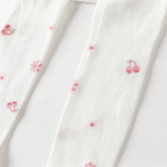 Dave&Bella Summer Kids Girls White Cute Cherry Print Stretchable Footed Tights Leggings